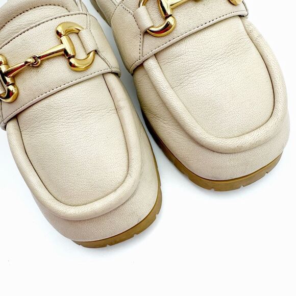 GUCCI Airel Cream White Leather Mule Size 38 Horsebit Slip On Loafer - Picture 6 of 13